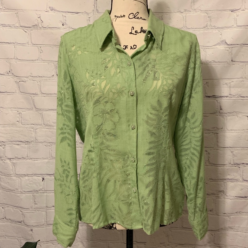 SAG HARBOR Green, Lacy Sheer Blouse - Sz 12P